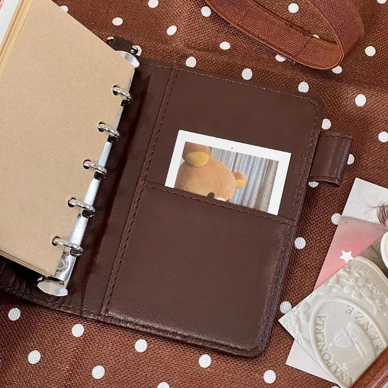 New PU Simple Solid Color Dark Brown M5 Leather Binder Notebook Student Portable Memo Book Office Stationery