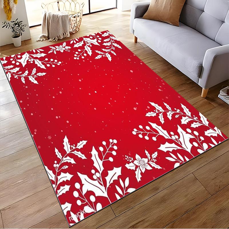 Christmas Red Carpet with White Floral and Snowflake Patterns Suitable for Use As an Anti-slip for Living Room Bedroom Sofas