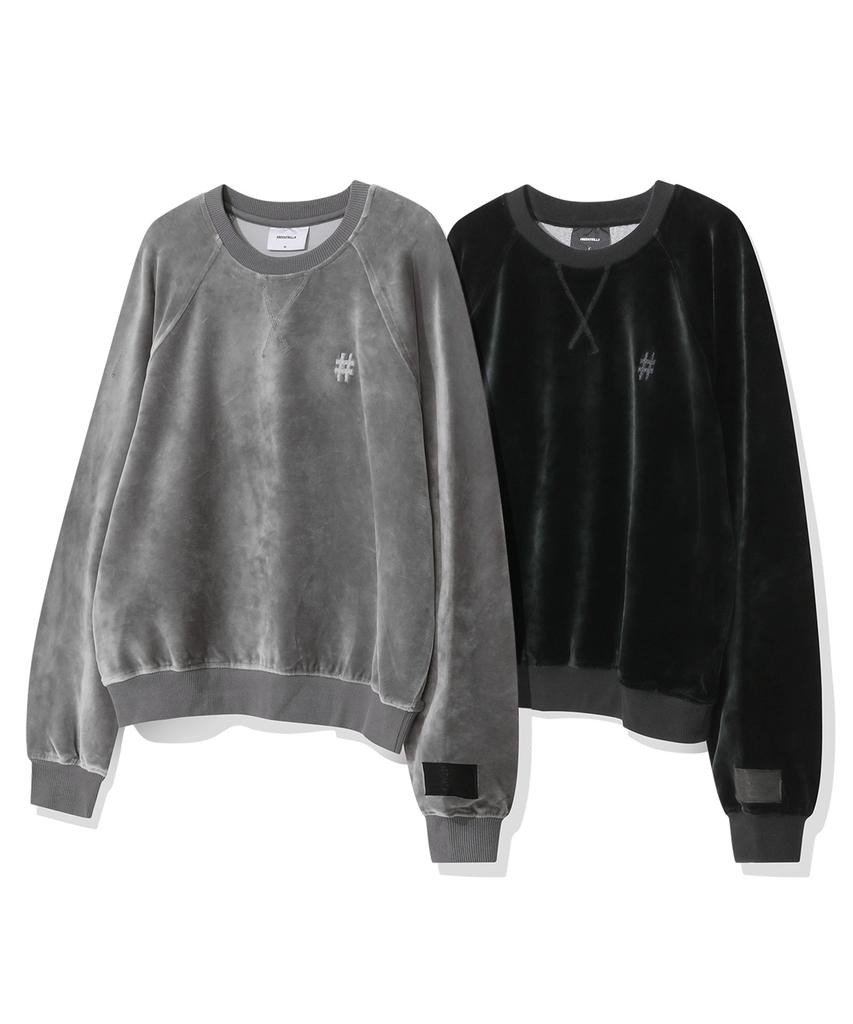 BEENTRILL Velour Hashtag Raglan Sweatshirt (Black)