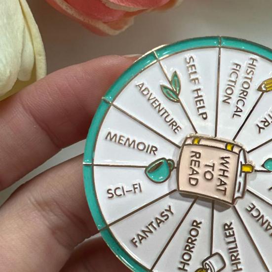 What To Read Wheel Brooch Pin Rotatable Spinning Wheel Enamel Lapel Pin Aesthetic Arts Badge Gift for Kids Teens Women And Men