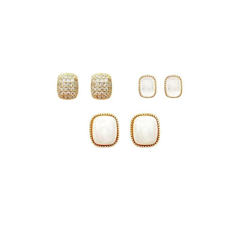Three-piece set of pearl silver needle earrings, women's simple and exquisite earrings, Japanese and Korean temperament fashion versatile ear jewelry