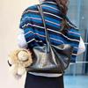 Yogodlns New Korean Trendy Y2K Black Shoulder Bag Crocodile Grain Pattern PU Leather Tote Bag Large Capacity Commute Travel Daily Handbag