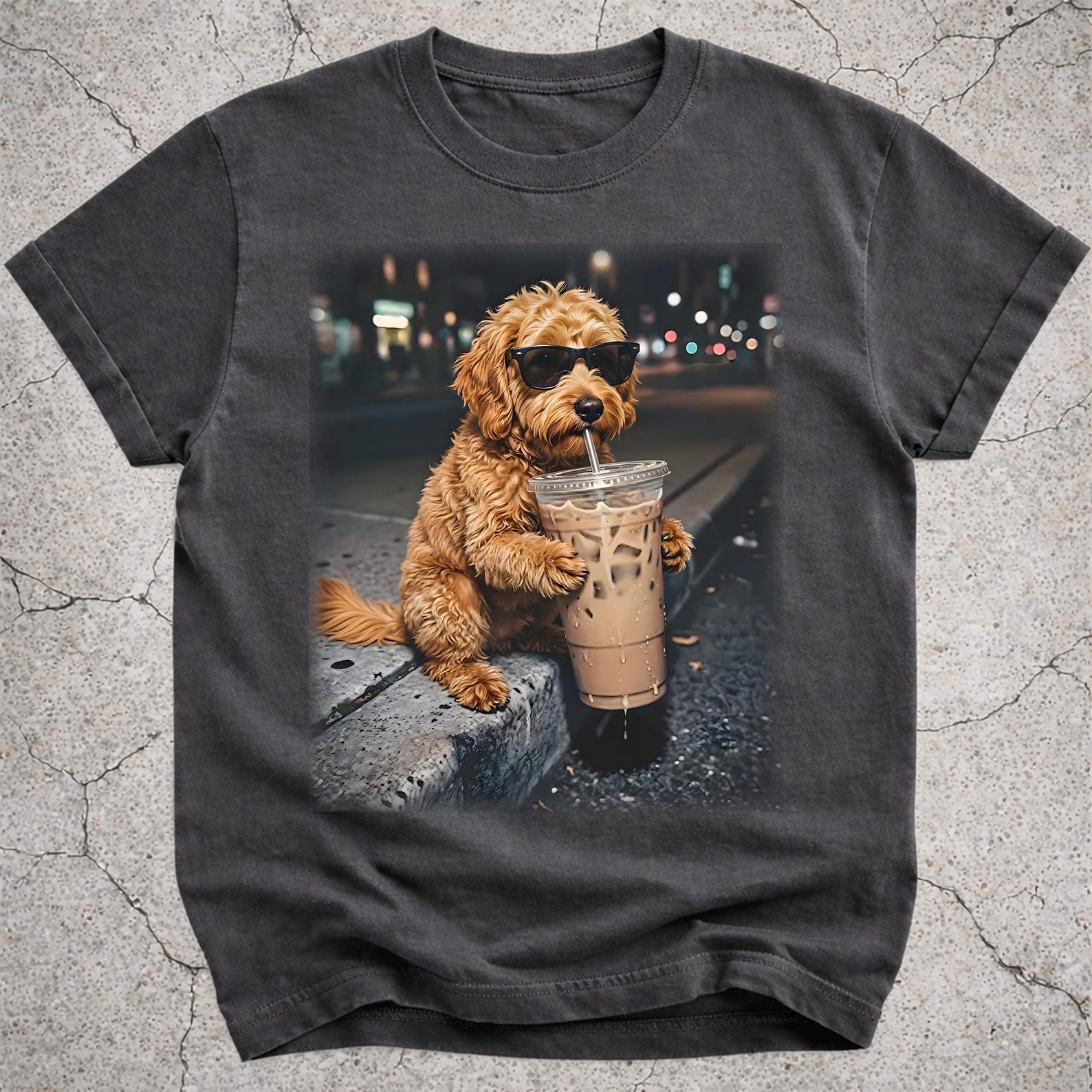 Funny Golden doodle Drinking Coffee Shirt, Doodle Mom Gift, Dog Lover Tee L
