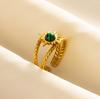 Green Striped Stone Vintage Gold Color Stainless Steel Open Adjustable Rings For Women Men Accessories Finger Jewelry Sun Flower