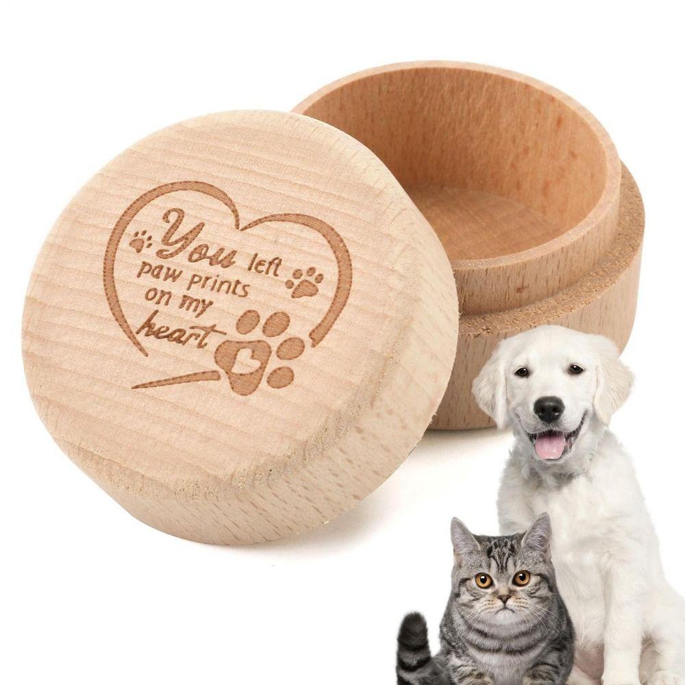 Portable Wooden Pet Hair Keepsake Box Custom Design Paw Print Pet Hair Memorial Box Small Size Pet Ashes Container Hair Storage