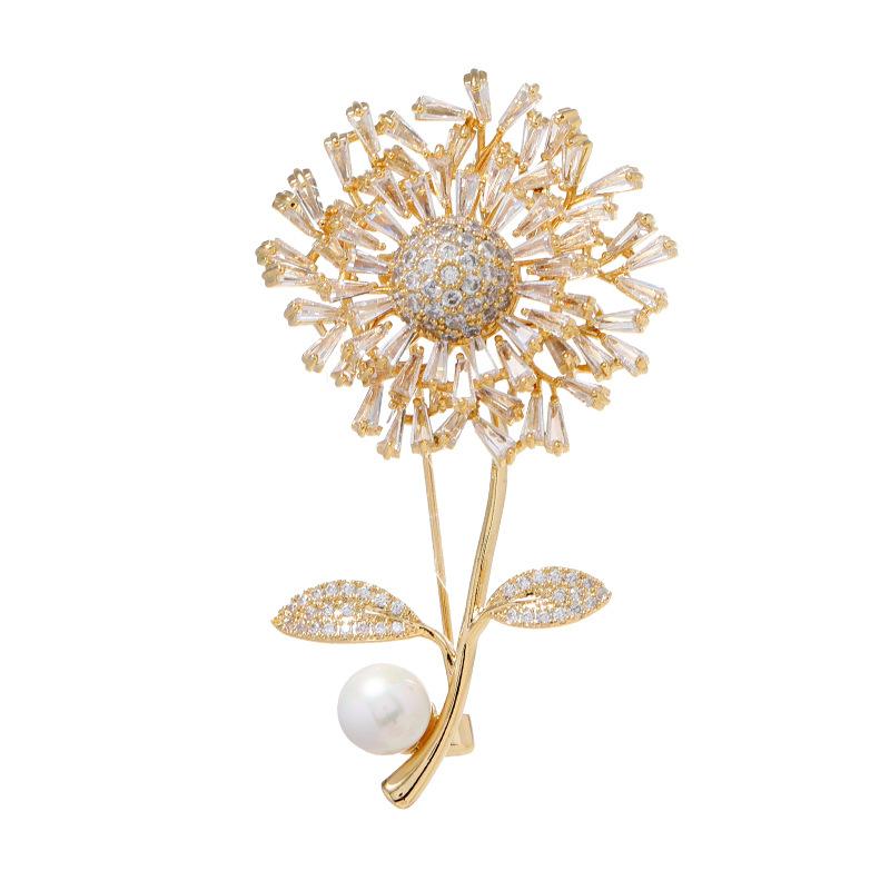 2025 Trendy High-end Dandelion Flower Brooch Pearl Temperament Luxury Suit Corsage Sweater Pin Buckle Accessories