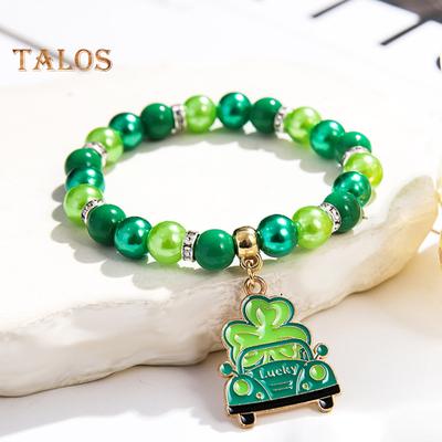 Shamrock Bracelet St. Patricks Day Irish Beaded Jewelry with Glass Beads And Charms Lucky Charm Bracelet for Festive Celebrations Elastic Clover