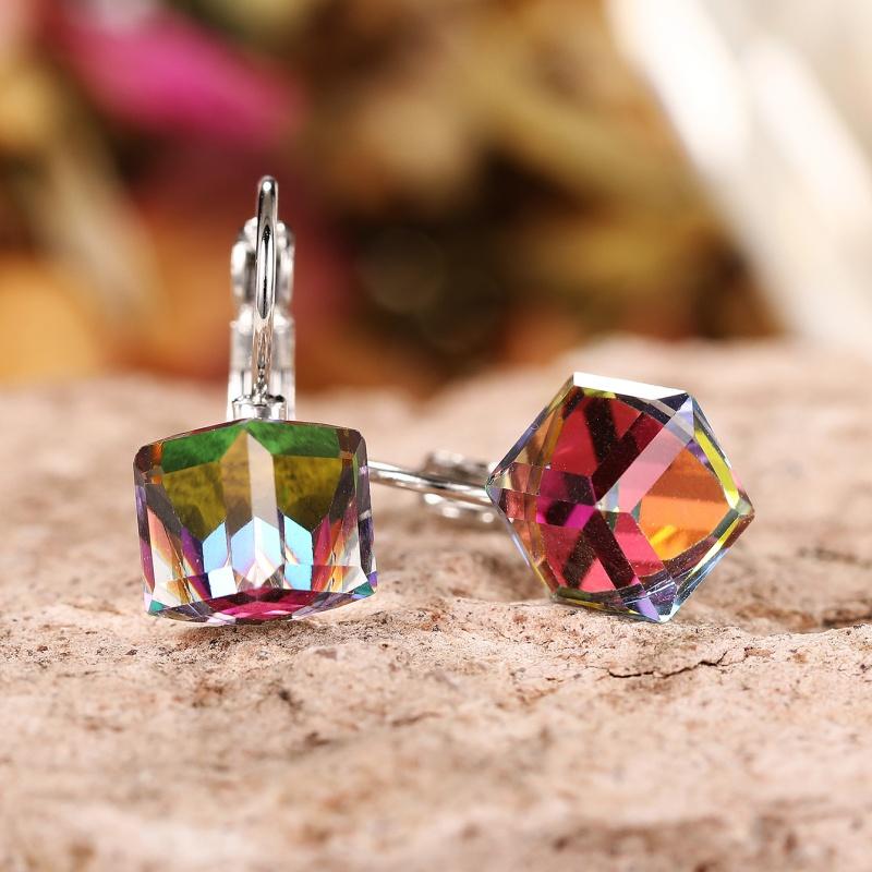 CAOSHI Minimalist Colourful Square Pendant Earrings for Women Versatile Design Daily Wearable Accessories Party Female Jewelry