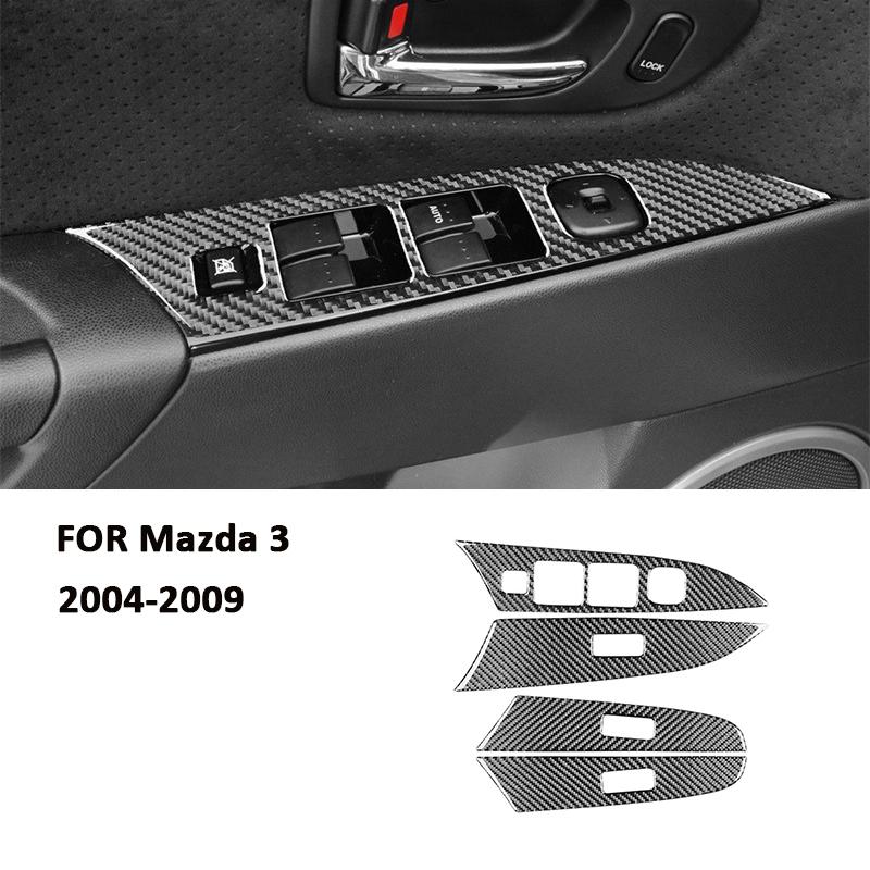 For Mazda 3 2004-2009 Carbon Fiber Car Window Lifter Switch Panel Frame Trim Cover Interior Decoration Sticker Auto Accessories