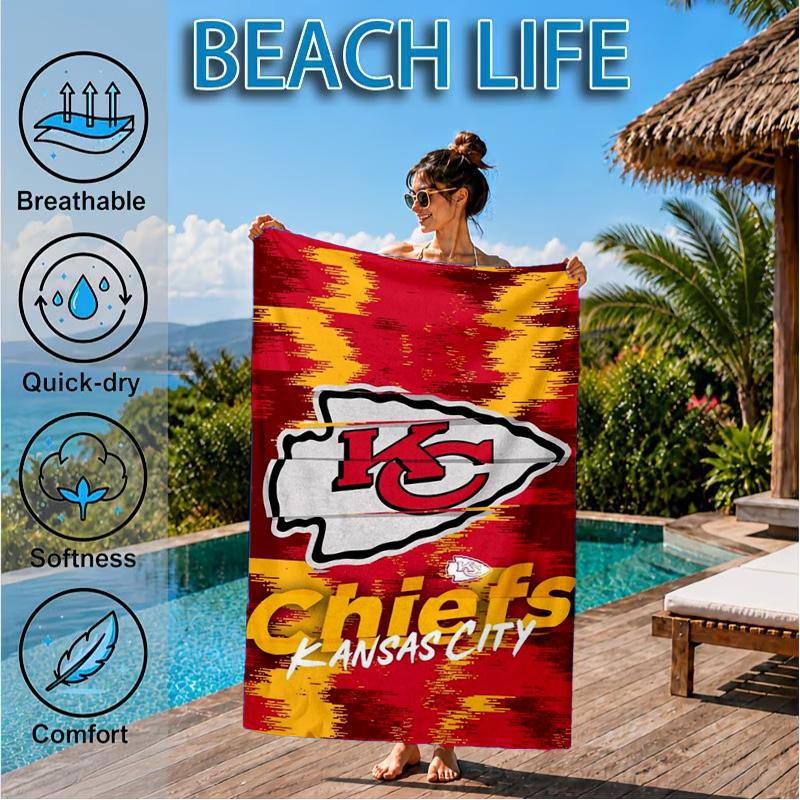 City Chiefs Emblem Printed Microfiber Beach Towel, Soft And Absorbent, Quick-Dry, Ideal for Summer Travel, Beach Essential, Swimming Pool