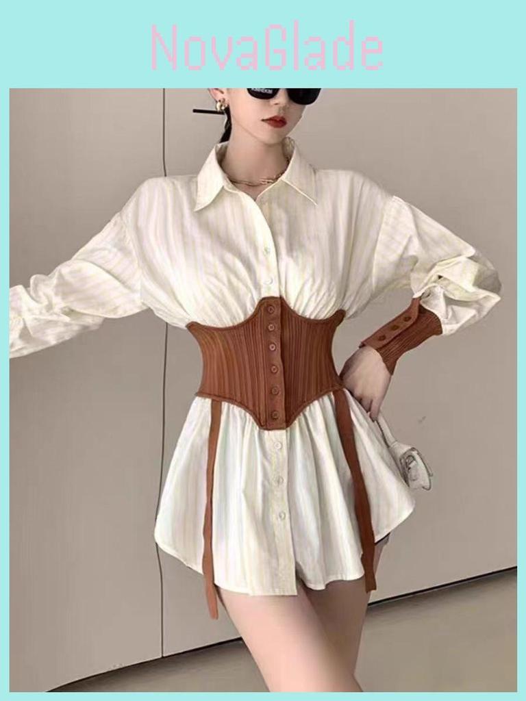 French Style Oversized Shirt With 3d Effect And Polo Collar For Women Spring Casual Wear