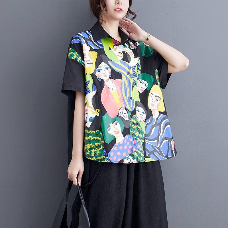 Camisas y blusas de algodón de gran tamaño de manga corta para blusa, tops informales sueltos de verano, camisa con botones para mujer