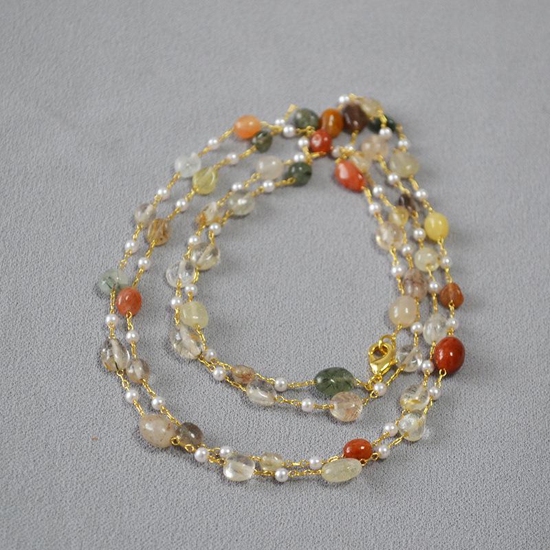 Original Design Handmade Natural Stone Double-Layer Beaded Sweater Necklace for Women