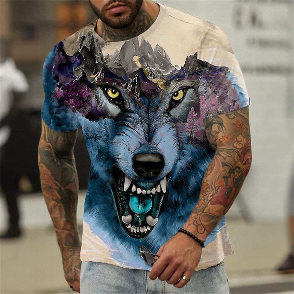 Men's T-Shirt Lion Pattern Man T Shirt Summer Short Sleeve Top Round Neck Y2k Clothes T-Shirts for Men Breathable Men Clothing