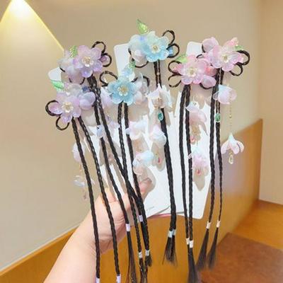 Ancient Style Bow and Tassel Hair Clips for Girls - New Year Hanfu Flower Accessories