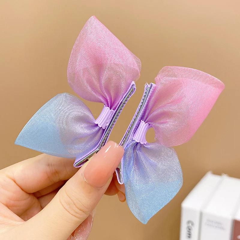 

2PCS New Princess Gradient Color Bow Lovely Girls Hairpins Children Headwear Hairgrip Hair Clips Barrettes Hair Accessories