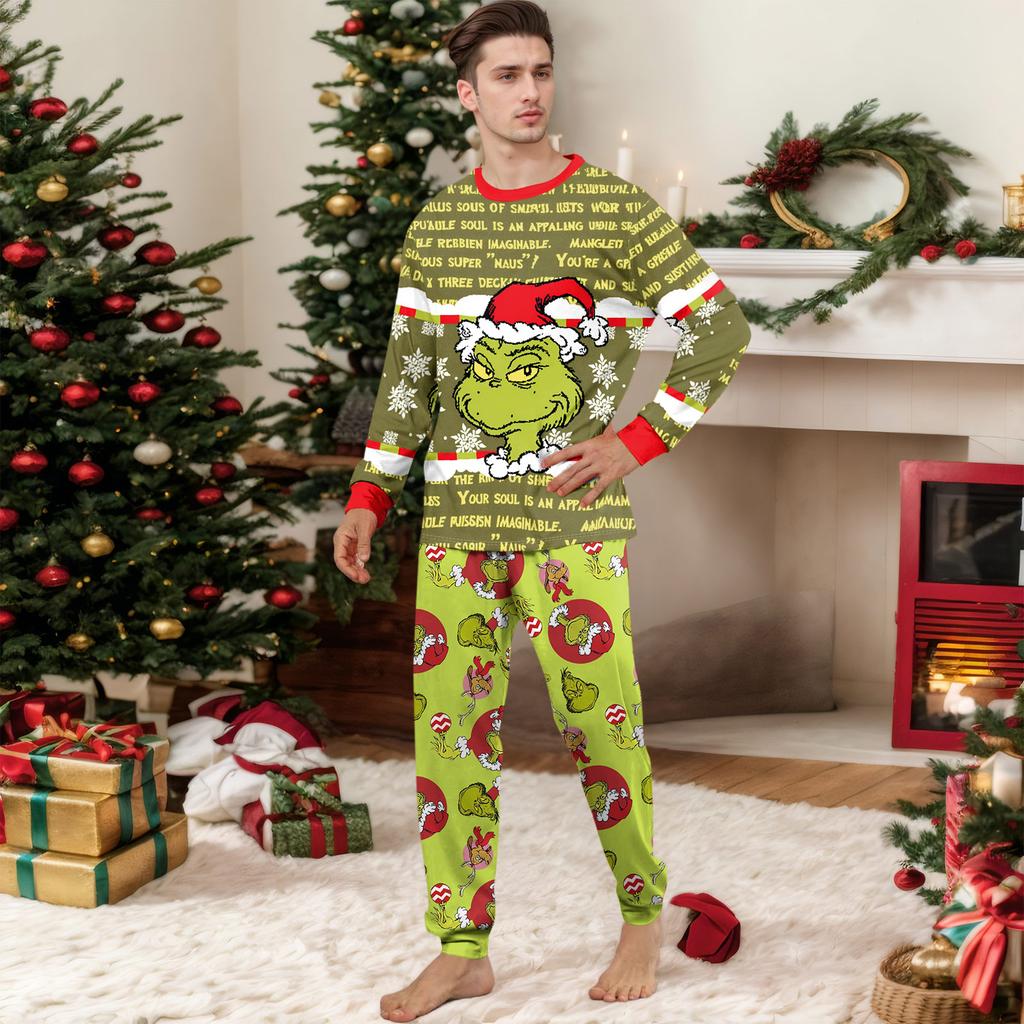 Print Cute Family Set Pajamas, Home Clothes, Family Set Long Sleeve Top Pants Set