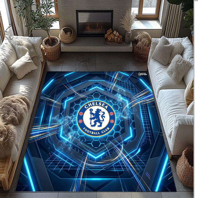 Chelsea FC Printed Flannel Area Rug Non Slip Soft Polyester Floor Carpet Indoor Decor Mat for Bedroom Living Room Sofa Game Room Home Decoration