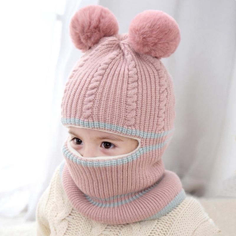 Kids Winter Hats Girls Boys Children Warm Caps Scarf Set Baby Bonnet Knitted Cute Hat