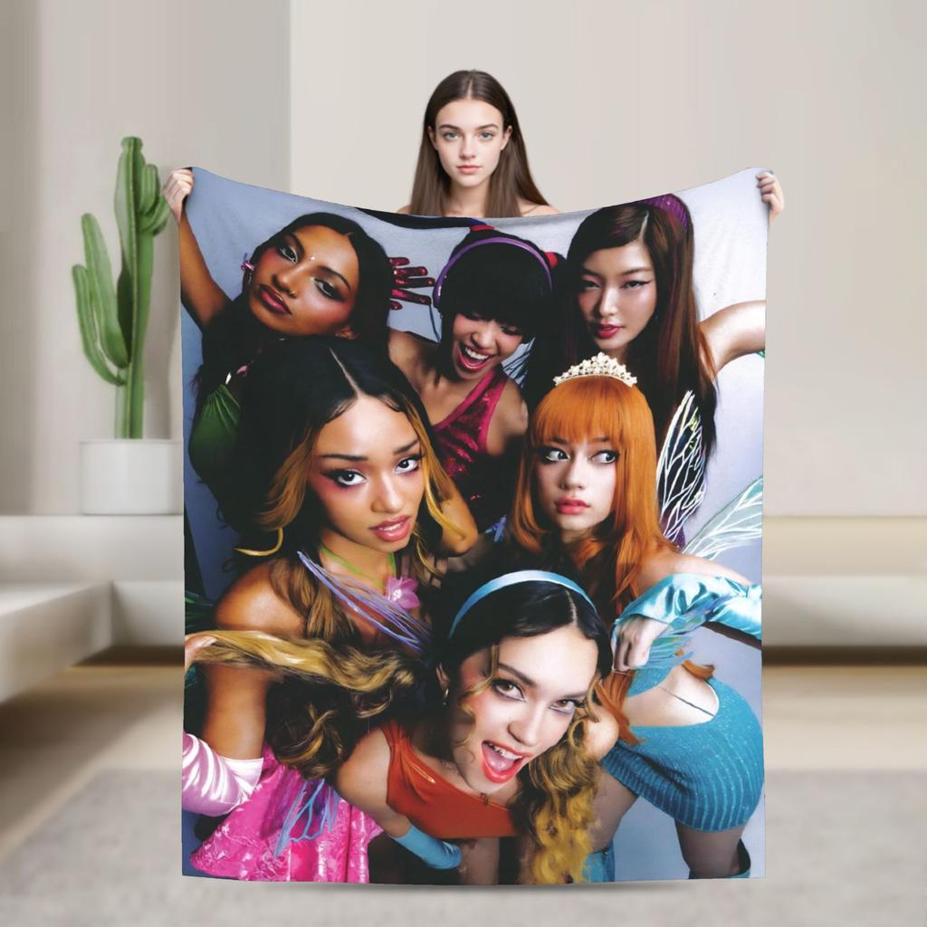 Katseye Kpop Girl Group Blanket Fleece Winter Multi-function Lightweight Thin Throw Blankets for Home Outdoor Rug Piece