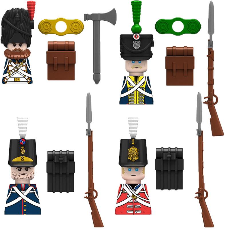 Military Medieval Building Blocks Napoleonic Wars Castle Knight Soldier Figures Weapons Guns British French Army Infantry MOC