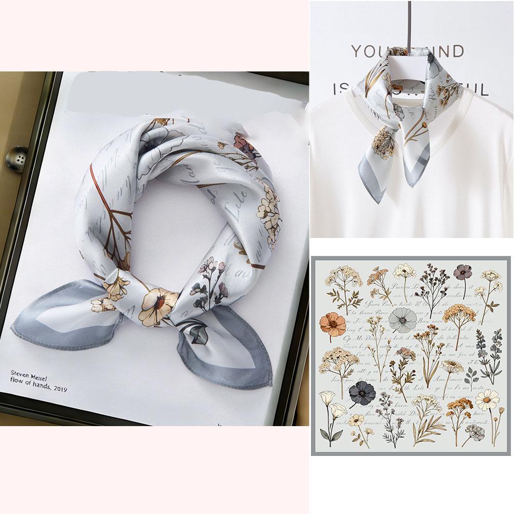 53x53cm 100% Mulberry Silk Scarf Luxury Square Hair Bandana Elegant Head Wrap Neckerchief Sunscreen Shawl for Women