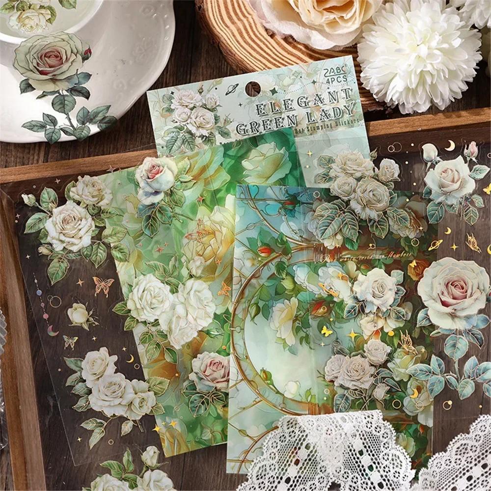 24pcs Colored Roses Stickers Girl Gift Scrapbooking Material For Thank You Stickers Craft Supplies Aesthetic