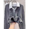 Autumn and Winter Women's Clothes Retro Design Pullovers Fake Two Sweaters Pullover