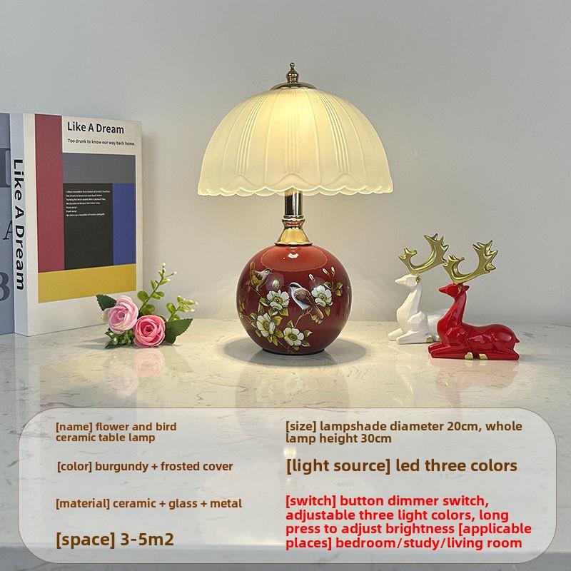 

Chinese ceramic table lamp bedside bedroom lamp creative simple small night light charging touch dimming energy-saving home LED USB