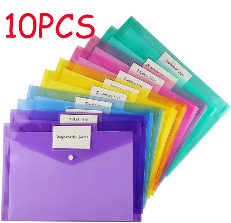 5/10pcs A4 Folders Plastic Envelopes Clear File Folder for Document Poly File with Label Pocket Snap Button for Office Organizer
