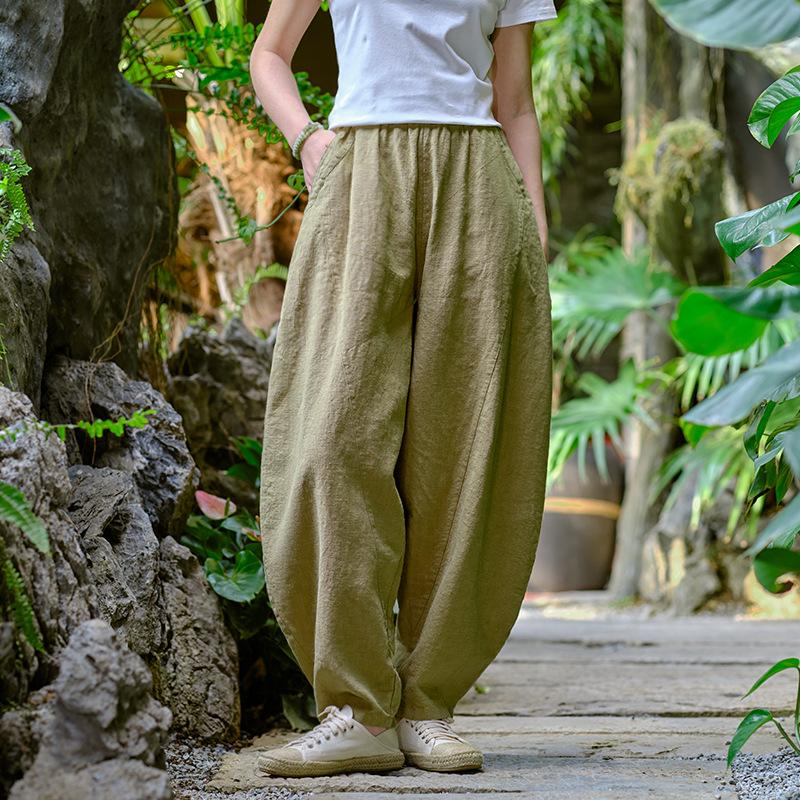 Women's Plus Size Cotton-Linen Zen Tai Chi Pants - 2025 Spring/Summer Retro Style