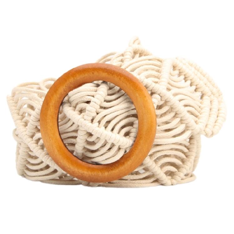 

Практичний вощений шнур Широкий ремінь для жінок Етнічний ручний плетіння Зручна еластична талія Для різних випадків бежевий