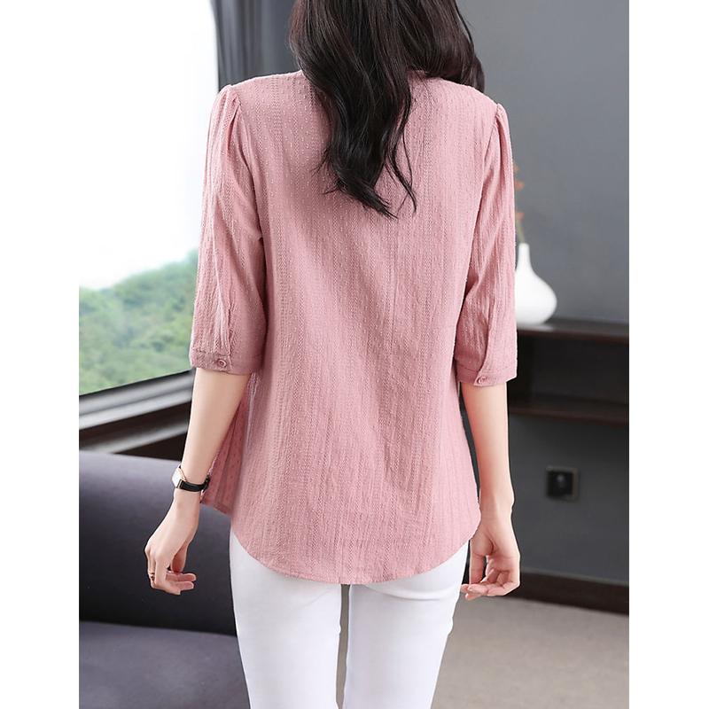Spring Summer Women's Oversized Pure Cotton Loose Shirt Ladies 3/4 Sleeve Casual Solid Pullover Tops Women Simple Blouse
