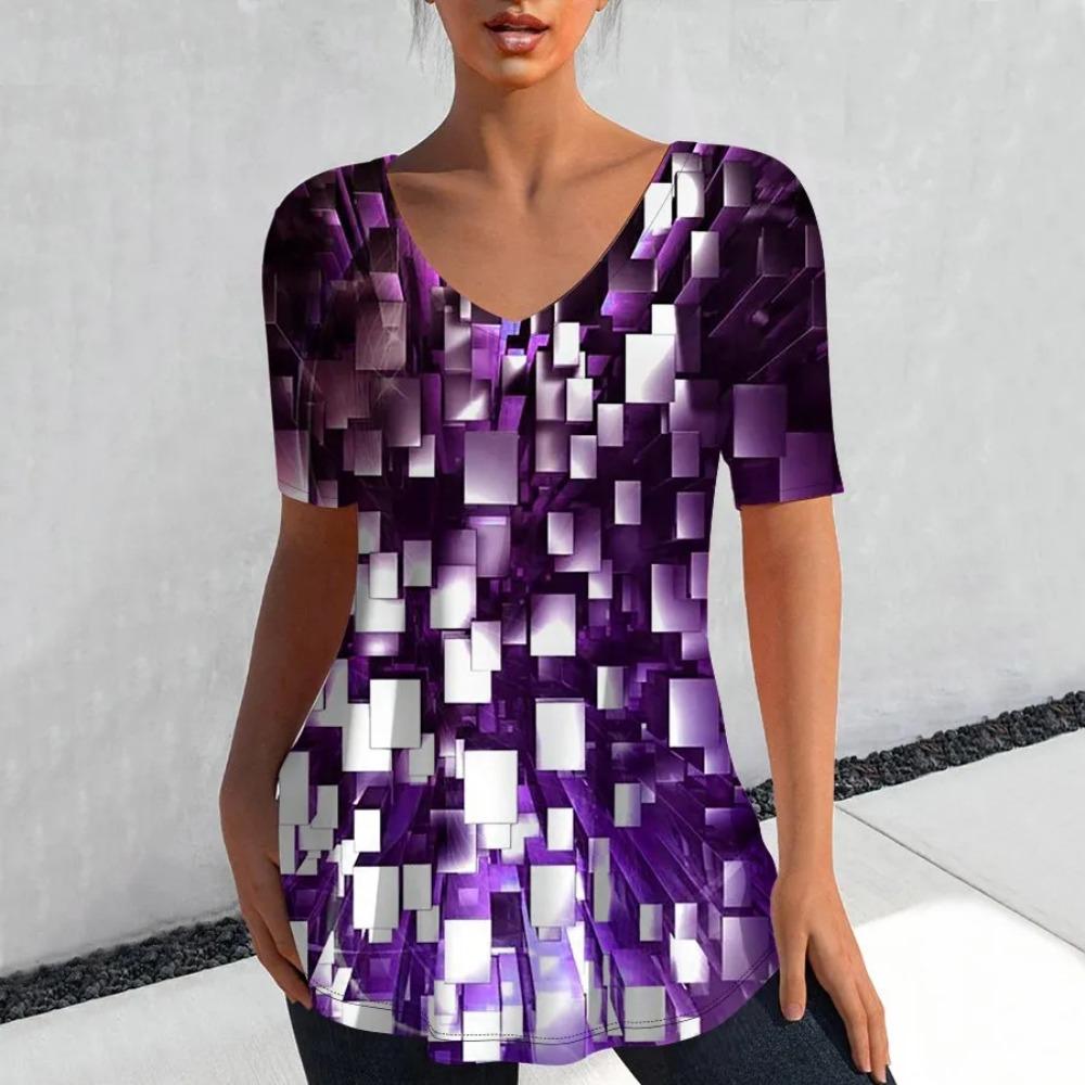 Fashion Floral Print 3D Printed Women's Casual V-neck Short Sleeved T-shirt