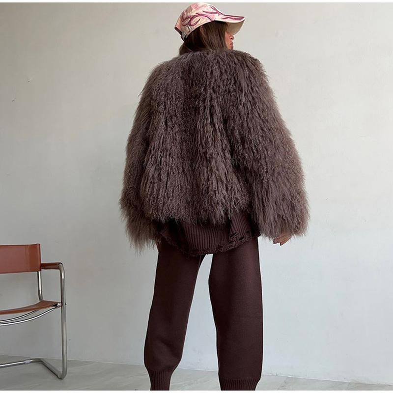 Mantocă ocazională de blană artificială pentru femei, toamnă, iarnă, cu gâtul în formă de O, cu păr lung, cu mâneci întregi, pardesiu gros, pentru femei, îmbrăcăminte exterioară elegantă pentru femeie High Street