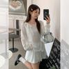 White Bow-tie Crew Neck Sunscreen Blouse Women's Autumn New Clavicle Long-sleeved T-shirt Top