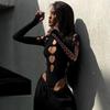 Y2K Gothic Sexy Dot Hollow Out Bodysuit Women Hight Street Retro Long Sleeves Slim T-shirt Female Chic Streetwear Fashion Design Bodysuits