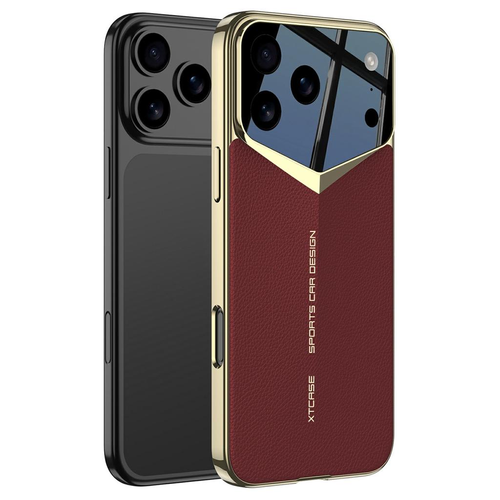 GKK For iPhone 17 Pro Max Case Matte Leather Coated PC Phone Cover with Electroplated Golden Edge