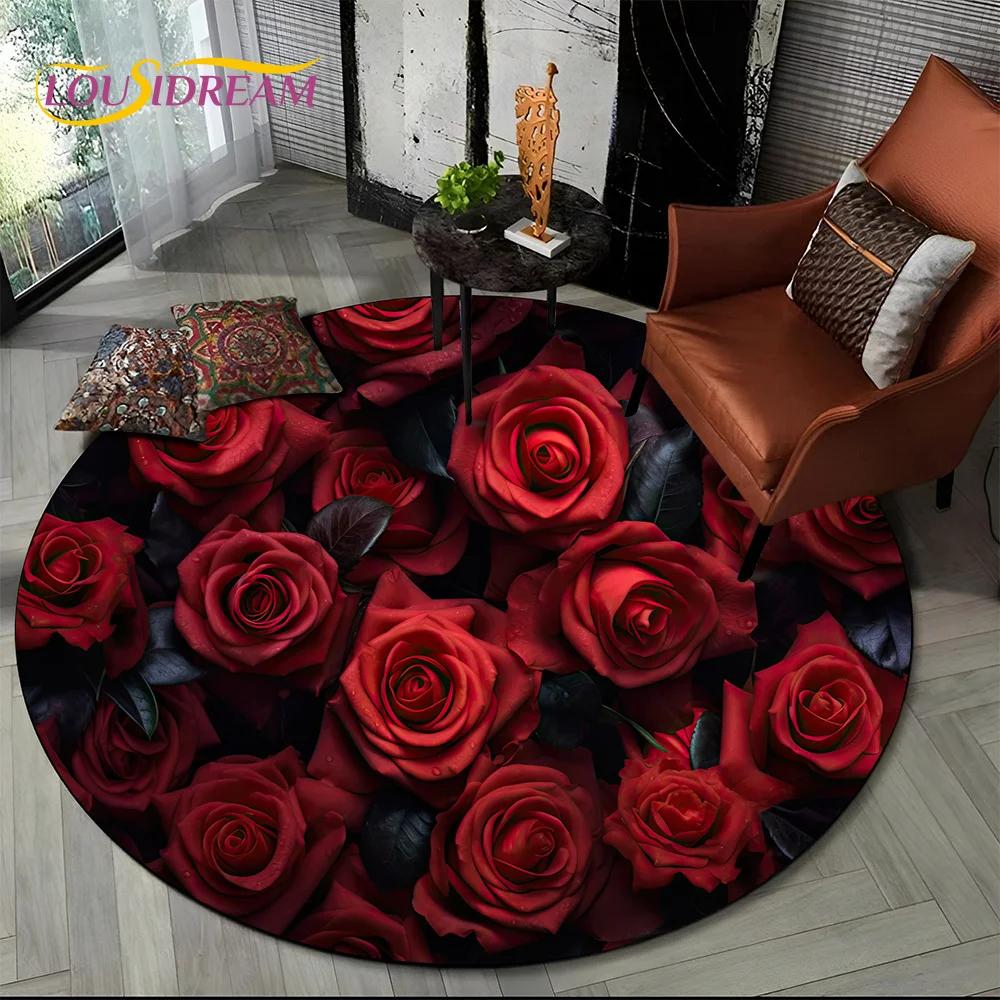 Covor rotund 3D Lux Floarea Soarelui Trandafir Nordic Margaretă pentru Decor Sofă Living Dormitor, Covor Zonă Copii Covoraș de Podea Antiderapant Cadou