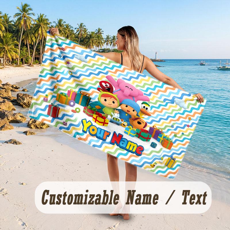 Personalized Beach Towel,Pocoyó Custom Printed Name Text, Super Absorbent Towel For Beach Vacation