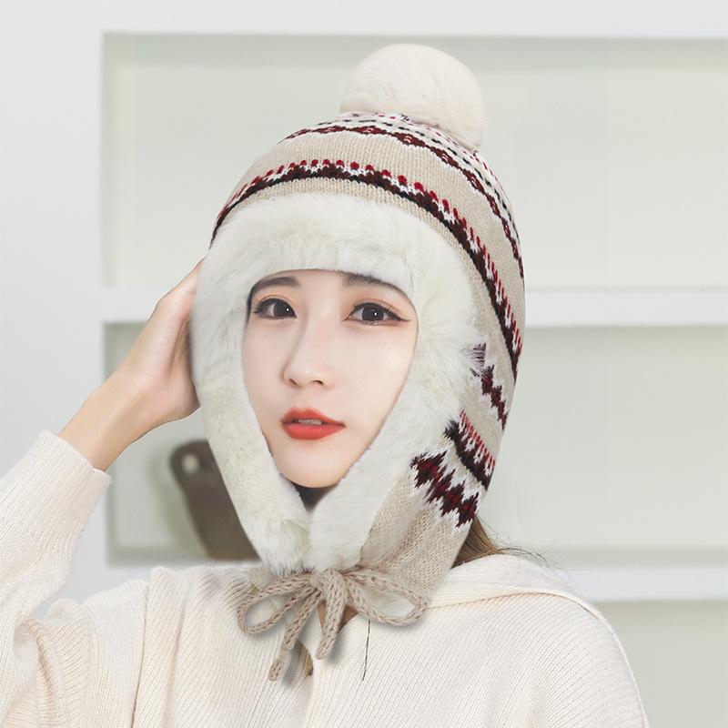 Ethnic Knitted Hat Women's Thick Windproof Cold-Proof Bomber Hat Winter Warm Ear Protection Hat