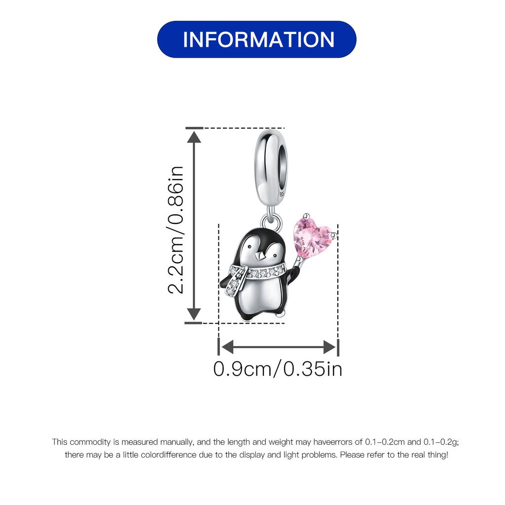 Beads Copper Charms Original Pink Heart Penguin Pendant Beads Fit Bracelet Jewelry Diy Women Fine Gift Accessory