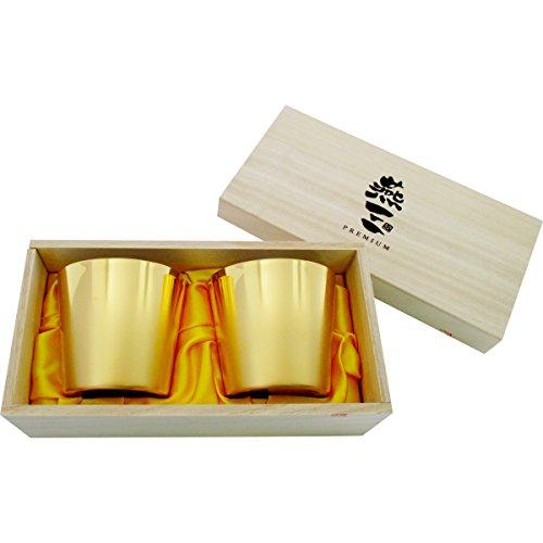 Wahei Freiz Stainless Steel Cup, 260ml, Tsubamesan Premium, Gold-Plated, Set of 2, Wooden Box, EM-9404