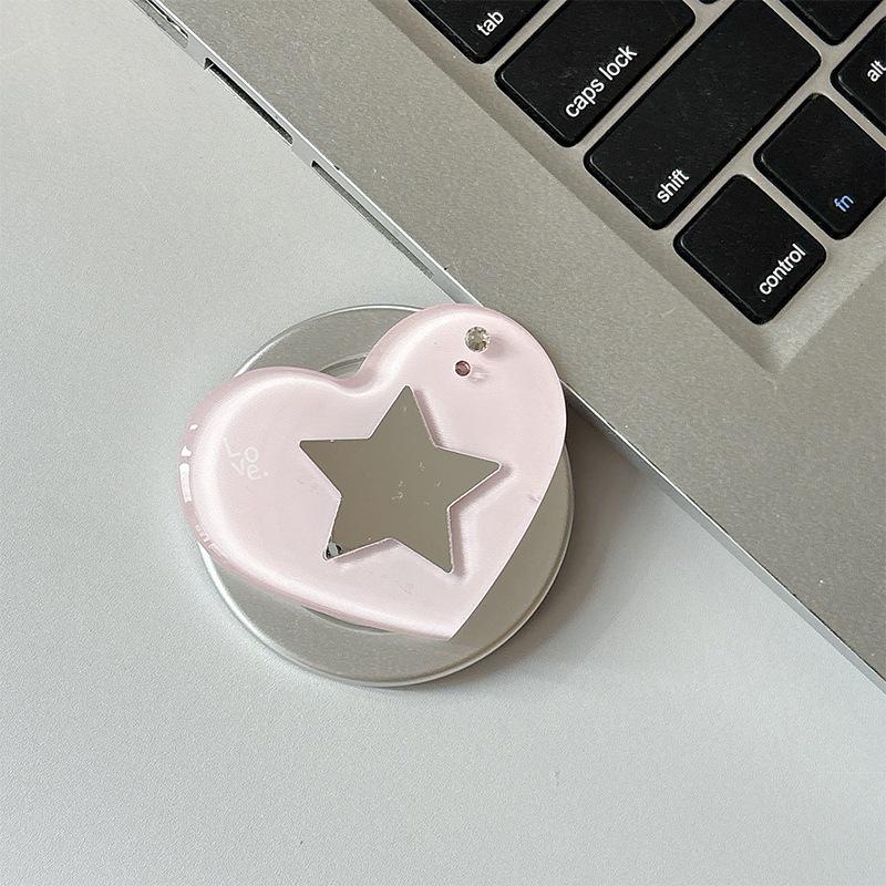 Heart-shaped Rhinestone Star Mirror Phone Holder with Magnetic Finger Ring