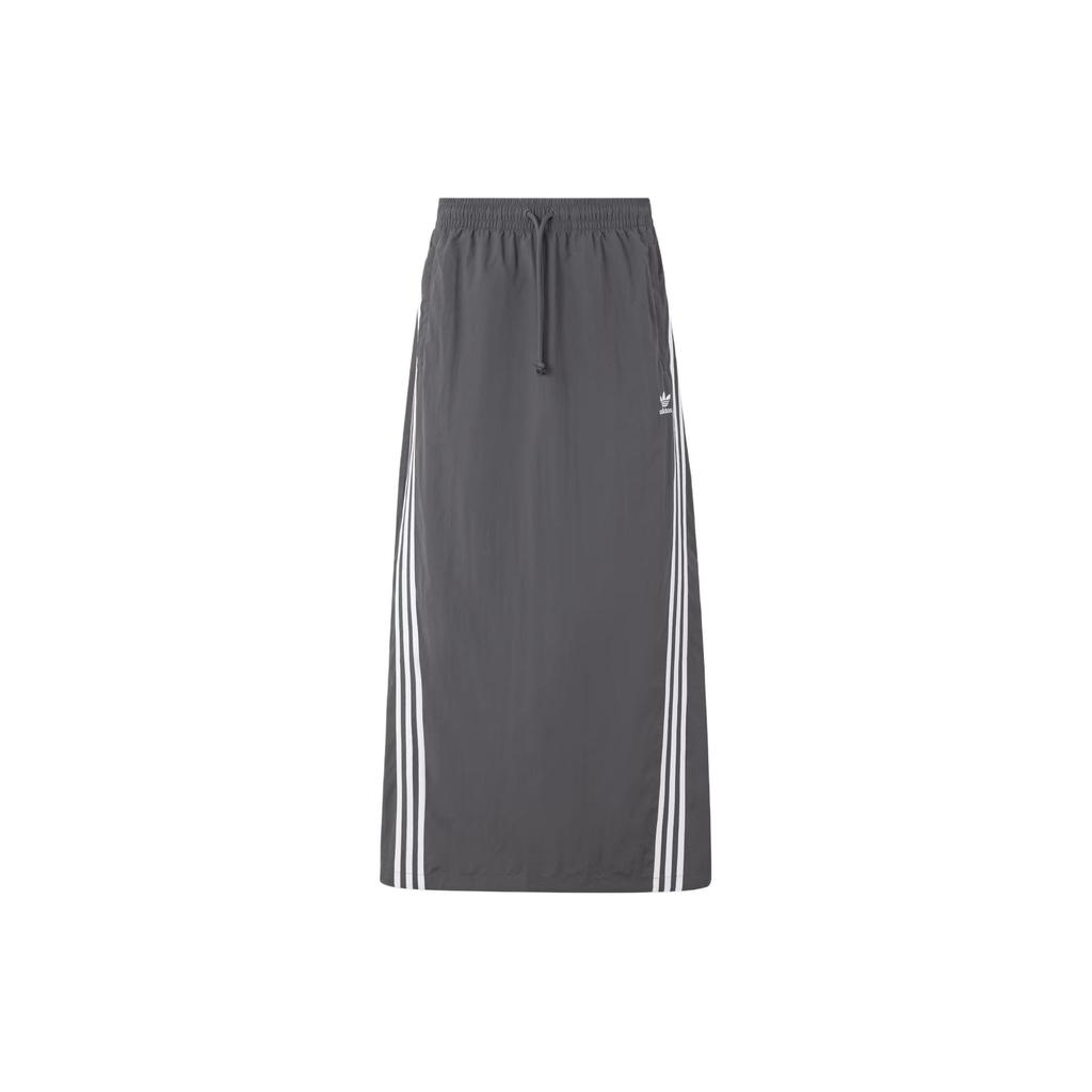 Adidas Originals 3-Stripes Colorblock Sports Casual Long Skirt Women Bottoms Dark-Grey JC6124