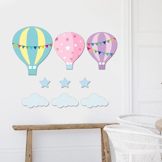 9 Pcs Hot Air Balloon Nursery Wall Decor Boho Wooden Baby Shower Wall Sign Hot Air Balloons Stars Clouds Sculptures for Bedroom Classroom Playroom
