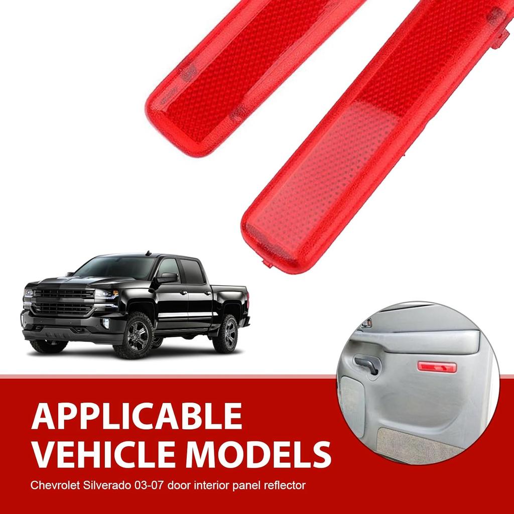 2PCS Car Door Red Reflector Panel, Compatible with Chevrolet GMC Yukon 2003-2007, Rear Left Driver and Right Passenger Side Door Interior Reflector,