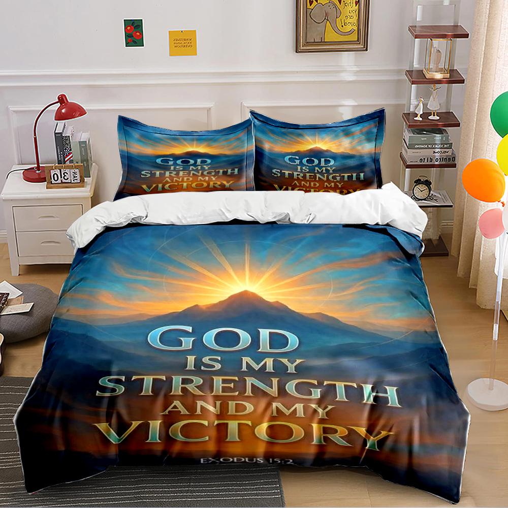 Christian Pillow and Blanket Set, Sunset Theme Bedding set (1 duvet cover, 2 pillowcases, duvet not included) 135x200cm