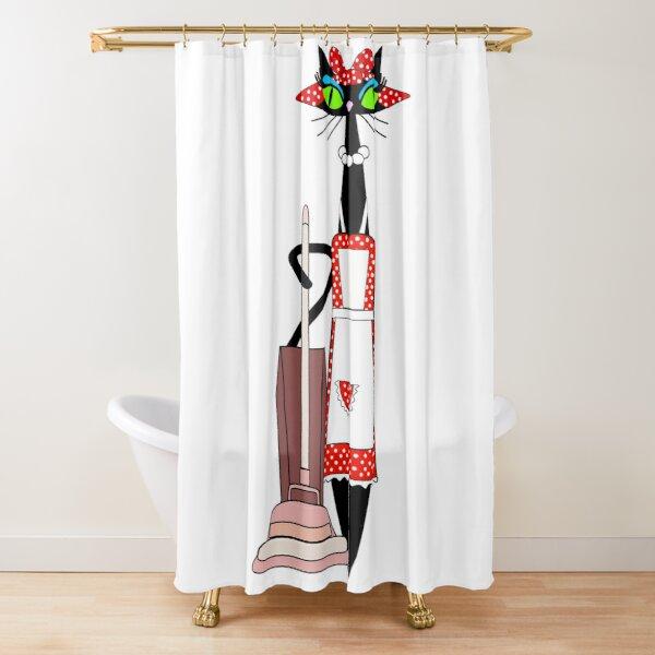 Mid Century Meow Shower Curtain Retro Atomic Cats Shower Curtain Kitty Animal Vintage Bathroom Decor Fabric Curtain With Hooks