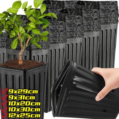 5 Sizes Plastic Thick Walled Square Mouth Seedling Container Plant Nursery Tall Flower Plant Seedling Nursery Pots Outdoors Gard